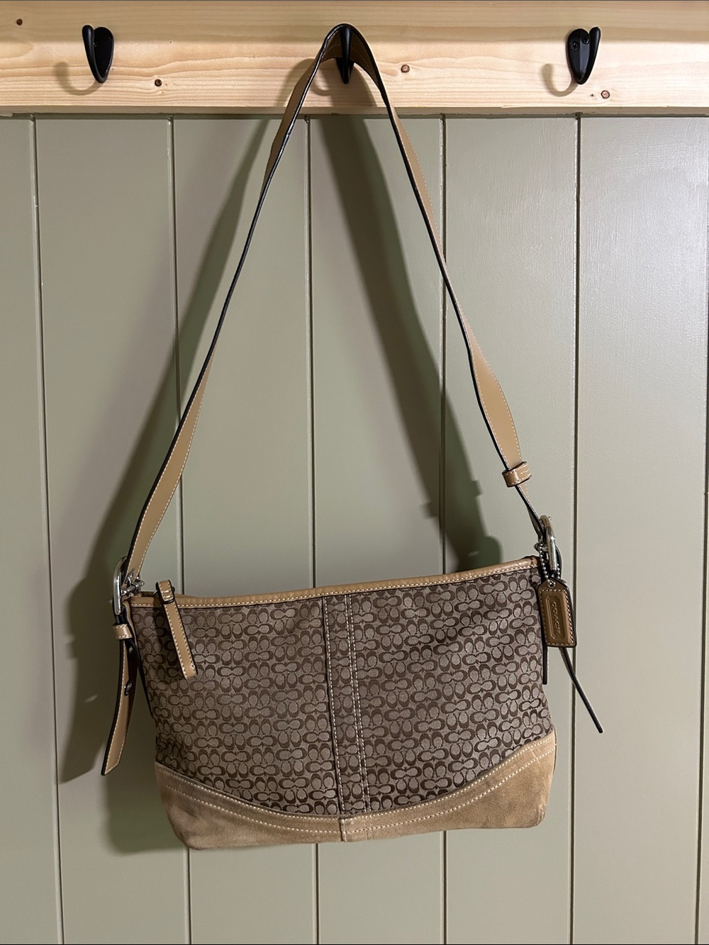 Coach Suede and Monogram shoulder bag